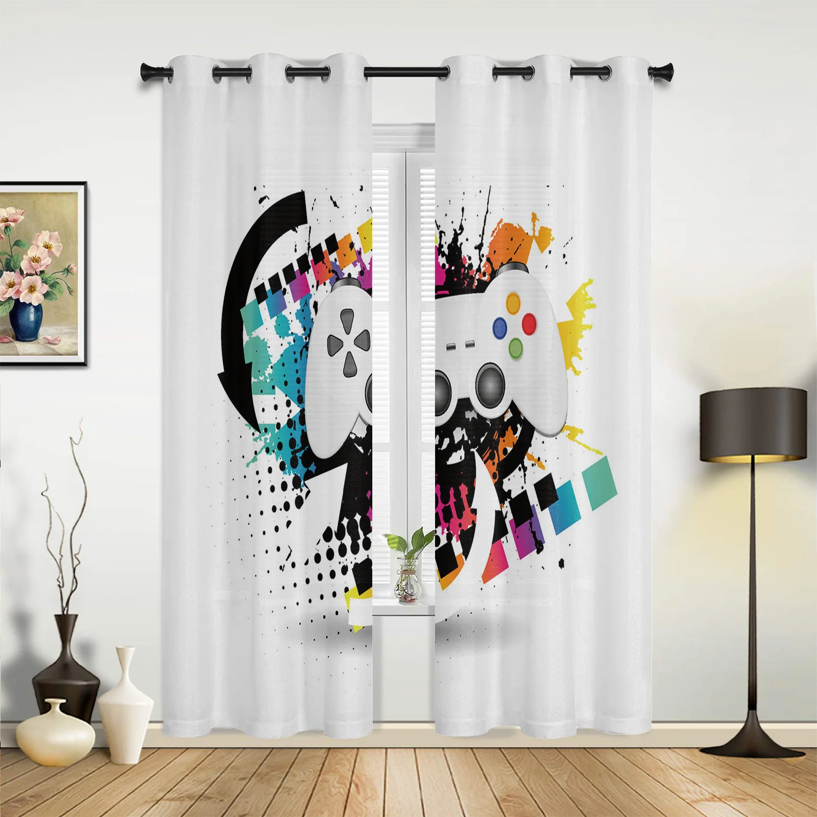 

Colorful Game Console White Curtains for Bedroom Living Room Drapes Kitchen Children's Room Window Curtain Modern Home Decor