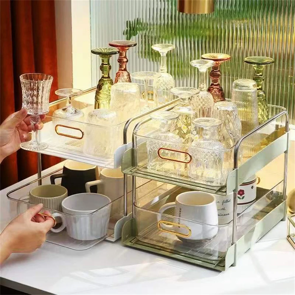 

Ящик с выдвижными ящиками, полка для косметики, стеллаж для хранения, двухуровневый шкаф от пола до пола для кухонной раковины, подставка для хранения