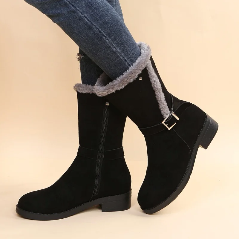 

Women Winter Shoes Woman Flats Fashion Gladiator Motorcycle Plush Boots 2022 New Warm Chelsea High Boots Suede Fur Zapatos Mujer