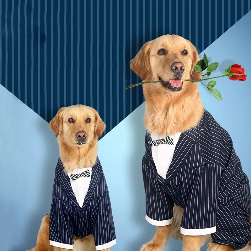 

1Pcs 2022 New Dog Shirt Fashion Casual Cotton Imitation Silk Striped Bow Tie Suit Button Dovetail Coat Home Pet Supplies SSJ535