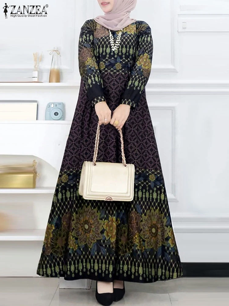 Женское винтажное платье с длинным рукавом яркое ZANZEA в богемном стиле