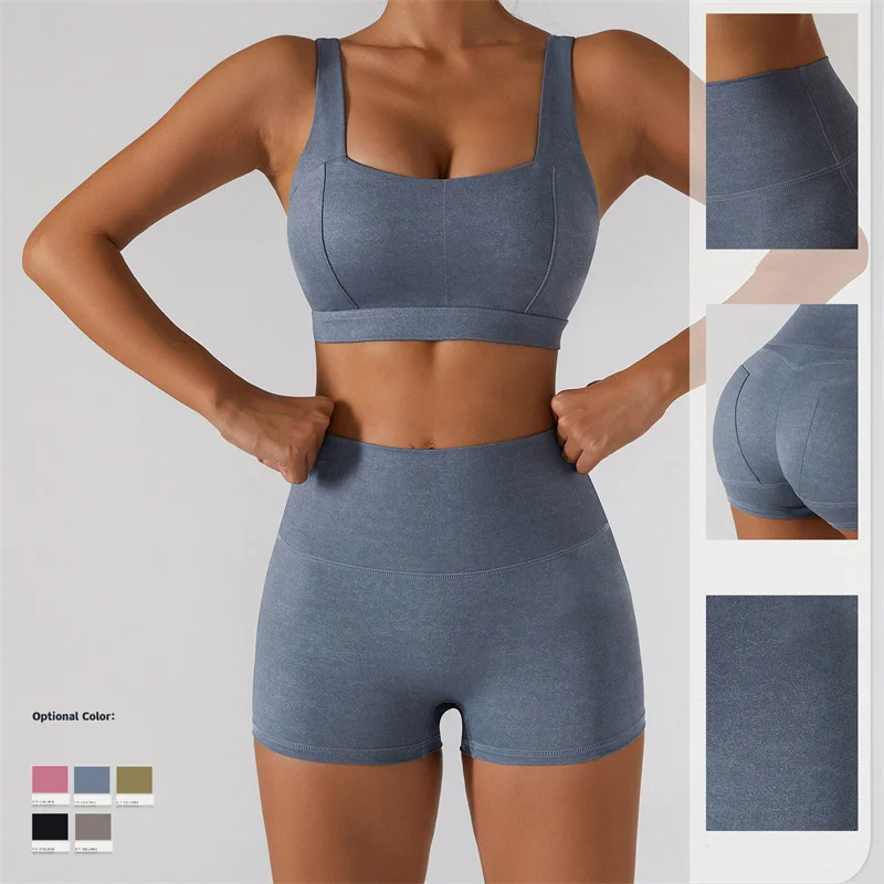 

Женская спортивная одежда, комплект для йоги, тренировочные спортивные бюстгальтеры, шорты, леггинсы, юбка, одежда для спортзала, имитация д...