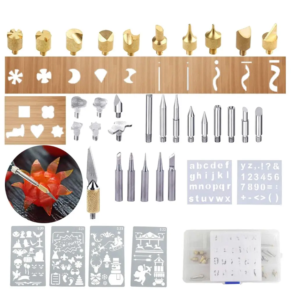 

Tips Adjustable Temperature Internal Heat Pyrography Marking Soldering Iron Head Set Stencil Wood Burning Pen Tips Kit