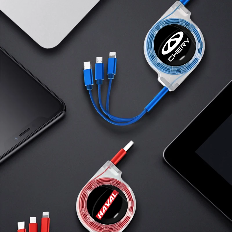 Выдвижной 3 в 1 Автомобильный кабель для зарядки телефона с логотипом типа c Porsche