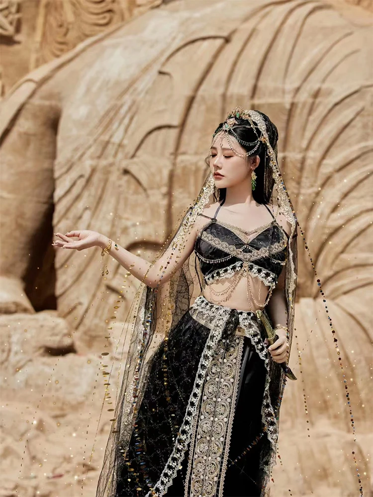 Женская экзотическая одежда Dunhuang Kweichow ttai Hanfu черная юбка для фотосессии танцев на