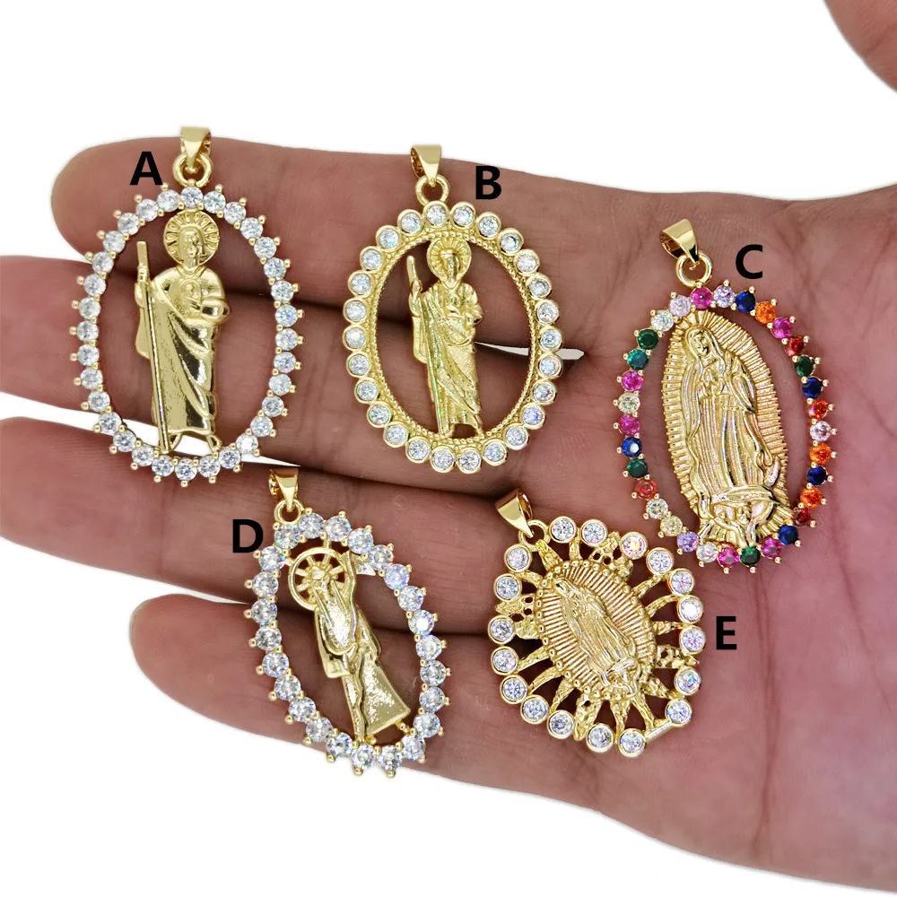 

Classic Creative Round Inlaid Zircon God Of Death/Catholic Jesus Amulet Necklace Pendant DIY Making Charm Jewelry
