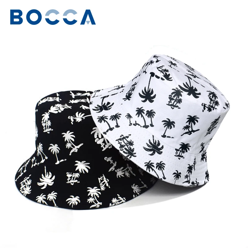 

Bocca Hawaii Bucket Hat Coconut Palm Tree Print Panama Fisherman Hats For Men Women Double Sides Bob Cap Summer Sun Hip Hop