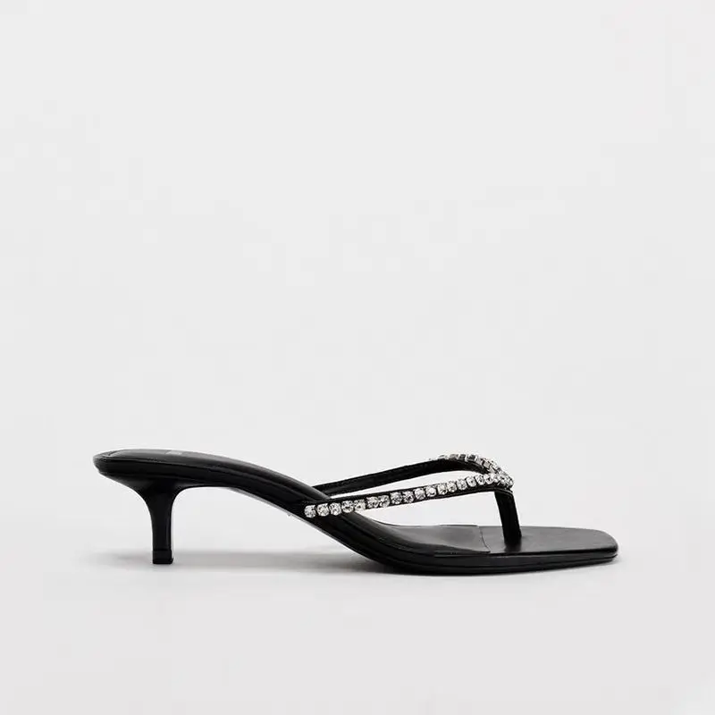 DMZA 2024 новые летние шлепанцы на высоком каблуке со стразами и бисером простой