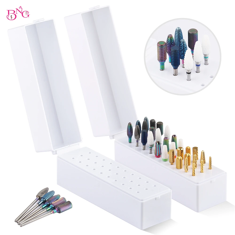 

Nail Drill Bits Holder Stand 30 Holes Dustproof Drill Bit Case Nail Salon Organizer and Storage Displayer Box