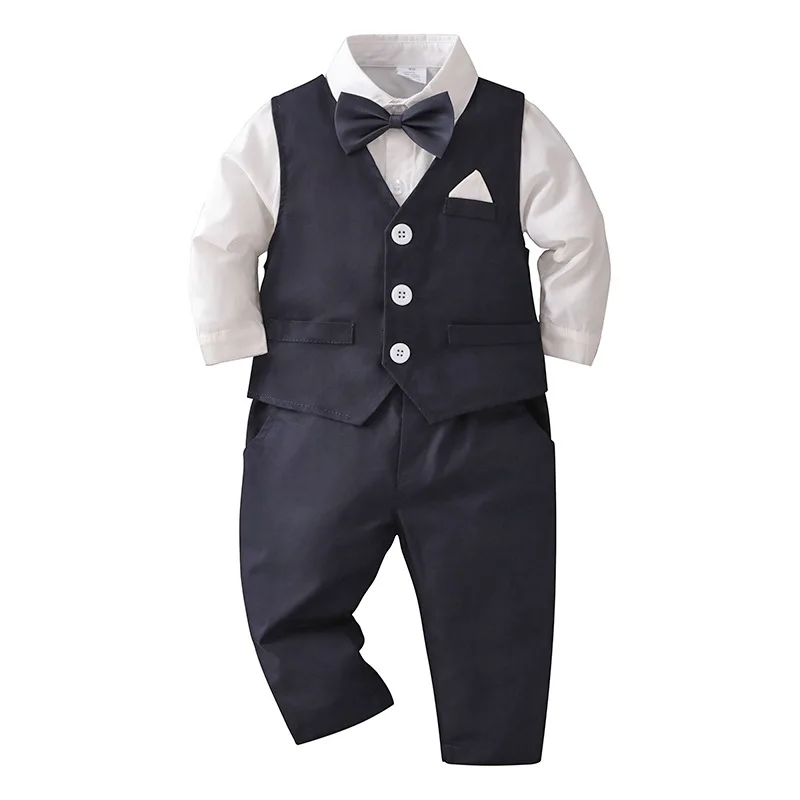 

Formal Boy Host Costume Long Sleeve Spring & Autumn Classic Black & White Design Kids Gentleman Cotton Outfits for 1 2 3 4 5 6 Y