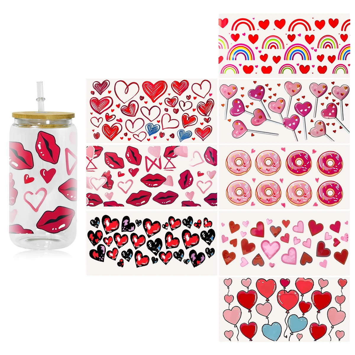 Водонепроницаемые стеклянные наклейки с узором в виде сердца 8 шт