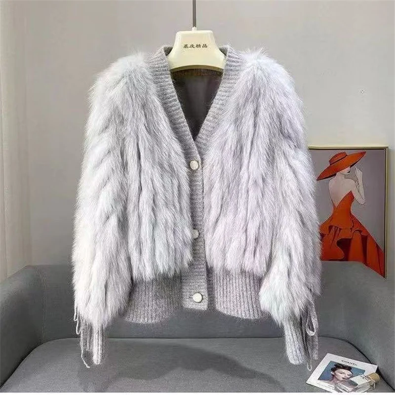 FANIECES Winter Luxury Faux Fur Short Coat Women Long Sleeve Fluffy Warm Coat Jacket Patchwork Imitation Fox Fur Overcoat