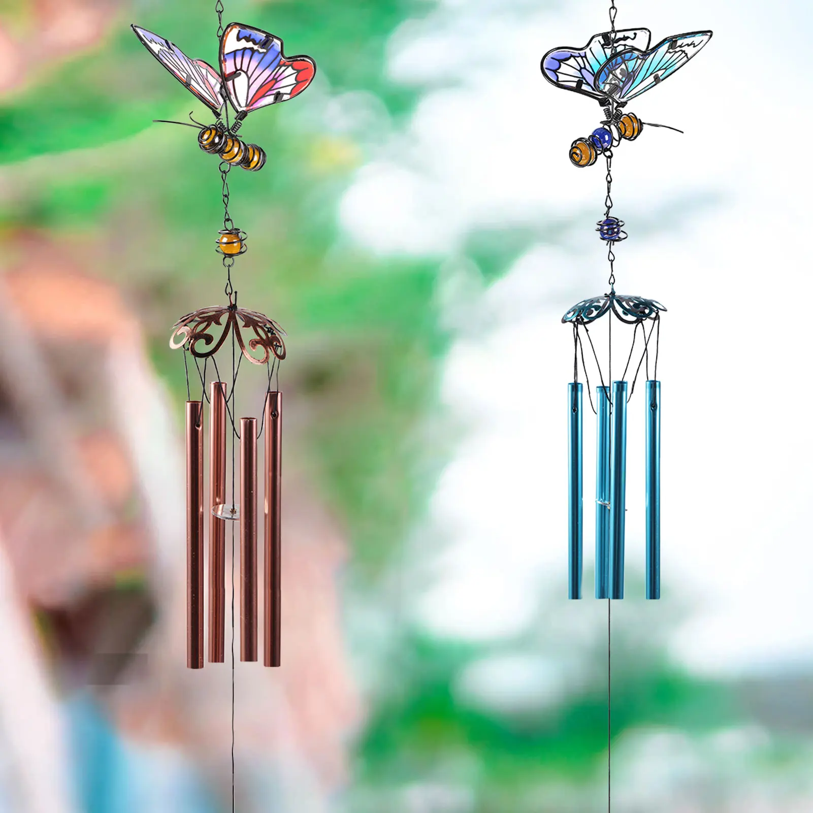 

3D Three-dimensional Butterfly Iron Wind Chimes Creative Metal Glass Painted Ornaments Courtyard Bedroom Decoration Wind Chimes