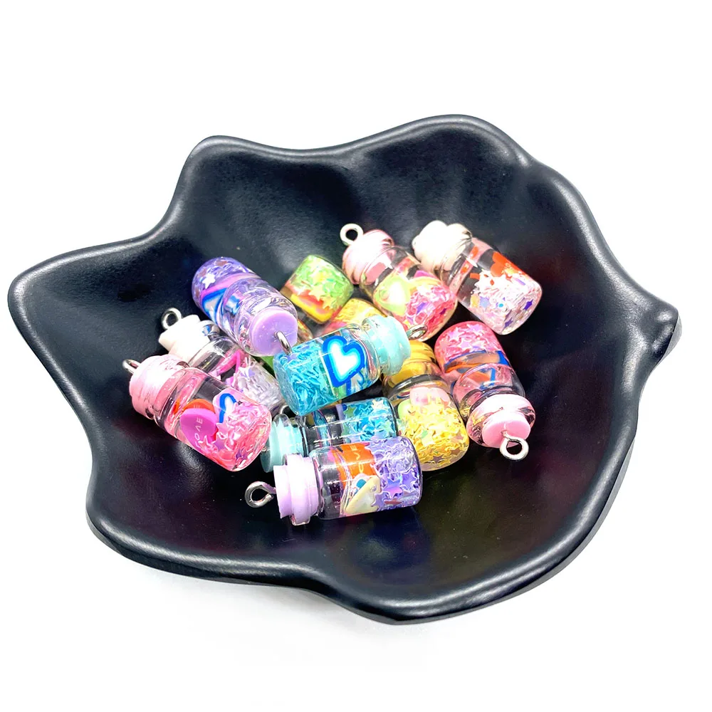 

5pcs/bag Color Glitter Sugar Jar Drink Wishing Bottle Crystal Glass Pendant Craft Necklace Hair Rope Earring Accessories