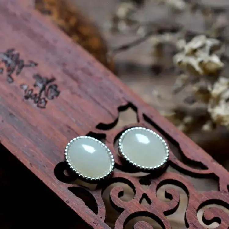 

Free shipping for 1Pcs Vintage Earrings Women Hotan Jade Earrings Personality Ancient Geometry Simple Fashion Natural Jade