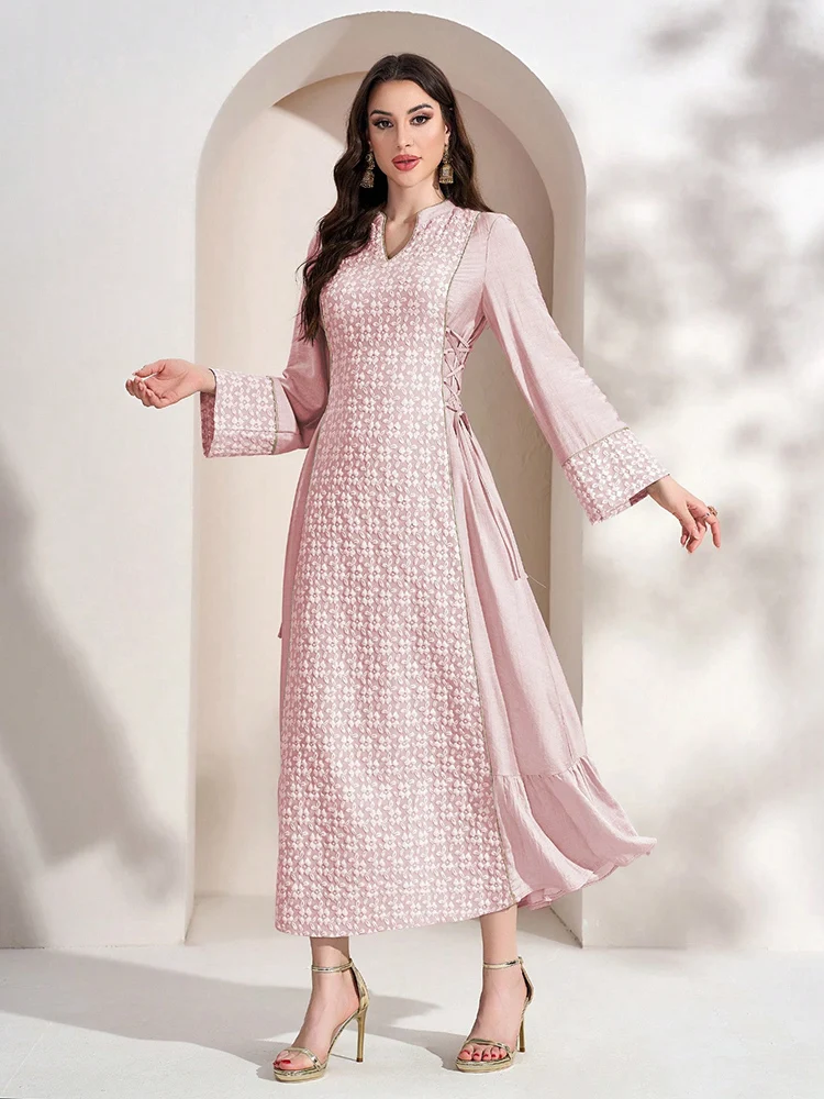 TOLEEN-Женское элегантное платье в арабском стиле с длинными рукавами вырезом