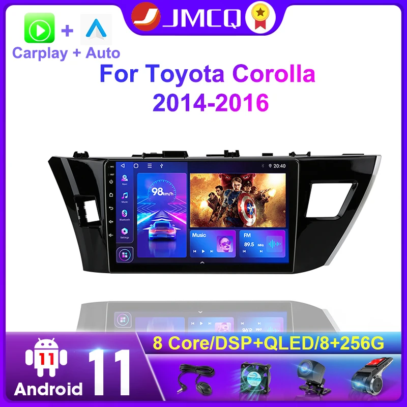 JMCQ Android 11 2 Din 4G Car Stereo Radio For Toyota Corolla Ralink 2014 -2016 Multimedia Video Player Carplay GPS WIFI RDS DSP