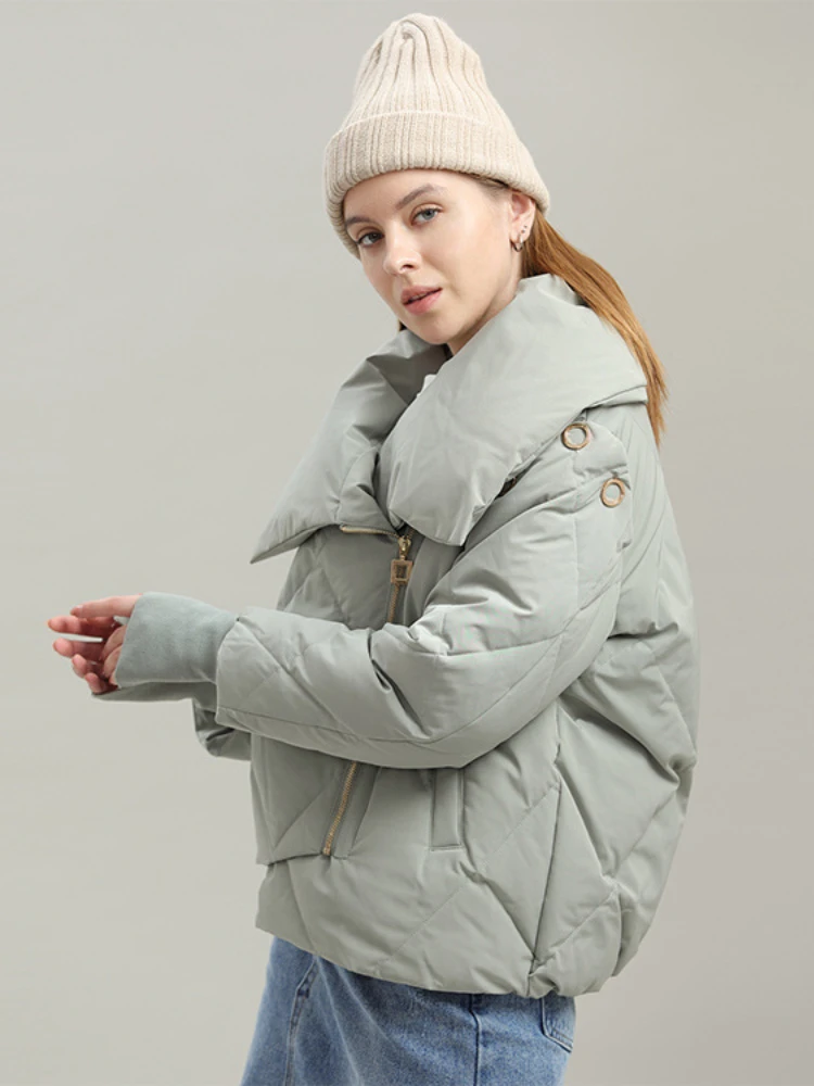 Winter Women Down Coat Ultralight Collarless Duck Down Jacket Portable Female Padded Parkas Turndown Neck Overcoat Warm Jackets