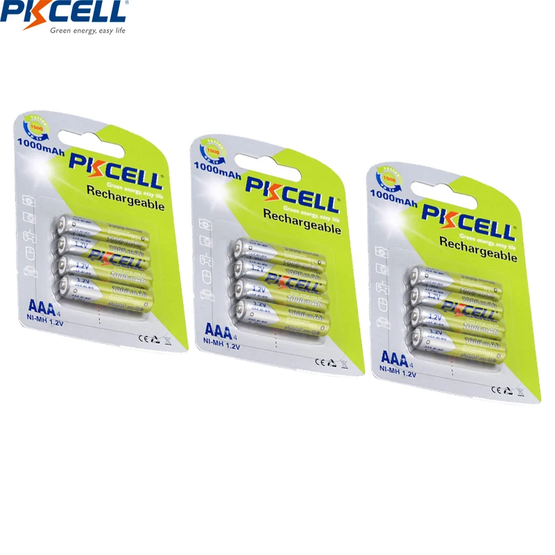 

Аккумуляторы PKCELL AAA, 1000 мА · ч, 1,2 в, до 1000 раз, 12 шт./3 шт.