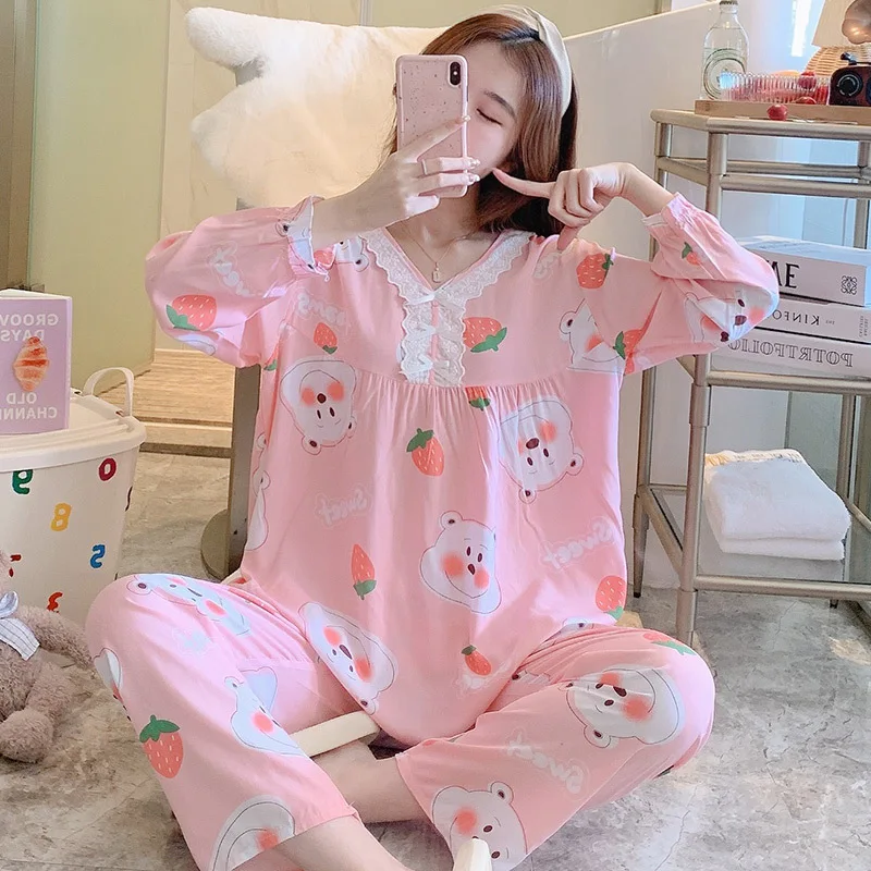 New School Student Pajamas White Lace Long Sleeve Sexy Sleepwear Women's Lounge Nightdress Pijama Set