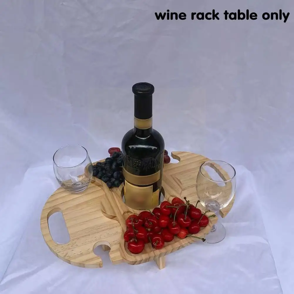

Wooden Outdoor Folding Picnic Table With Glass Holder Round Foldable Desk Wine Glass Rack Collapsible Table For Garden Part G6p5