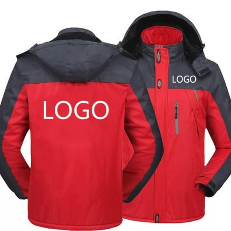 

Зимняя мужская куртка с логотипом на заказ, плотное бархатное теплое пальто, Мужская ветрозащитная верхняя одежда с капюшоном, повседневно...