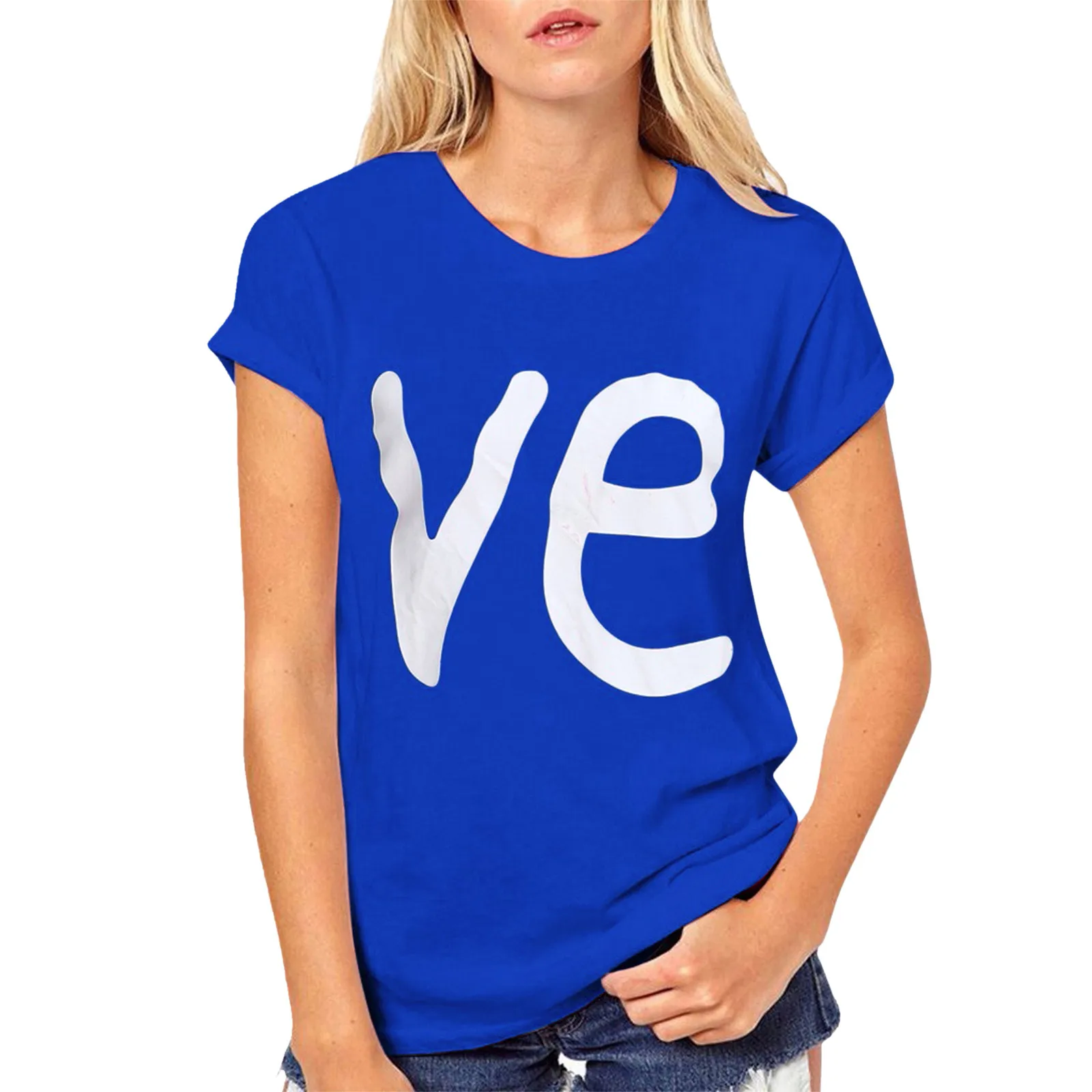 

Женская блуза с коротким рукавом и круглым вырезом