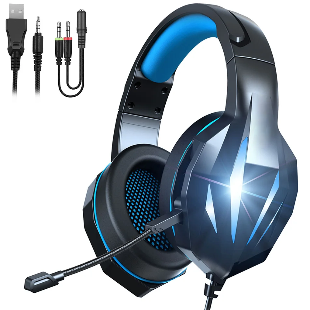 

Omnidirectional Stereo Game Headphone 3.5mm USB Wired Headphone Stereo Adjustable Band Headset with Microphone