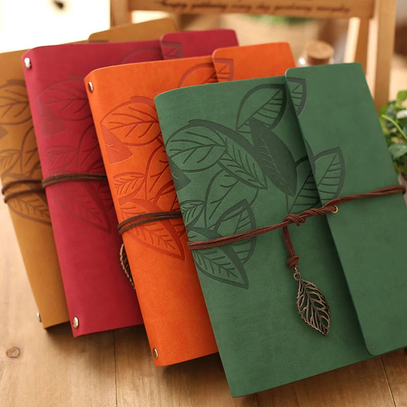 

8 Inch PU Leather Vintage Antique Kraft Paper Photo Albums 30 Sheets for Baby Birthday Gifts Leaves Home Decor Young Commemorate