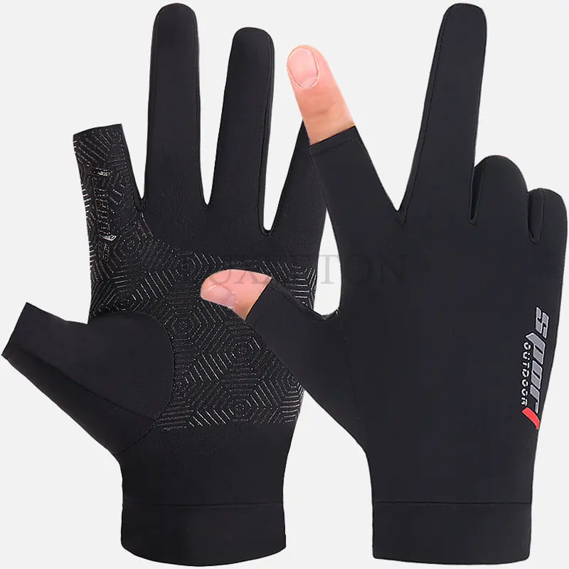 

Fishing Gloves Half Finger Anti-slip Breathable High Elastic Men Cycling Gloves Ice Silk Quick-release Fishing Gloves