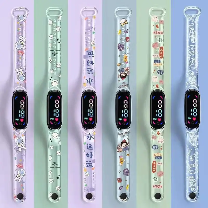 

Модные спортивные часы для детей, Детские Водонепроницаемые светодиодные цифровые часы с мультяшным силиконовым ремешком, наручные часы для мальчиков и девочек