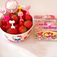 20pcsset sanrio hello kittys doll fruit fork cute cartooncolor reusable mini fruit forktoys for kawaii girls gift