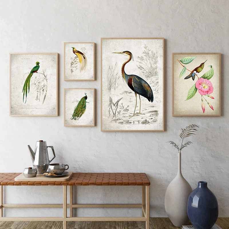 Винтажный Печатный постер с изображением птицы в стиле ретро настенная живопись