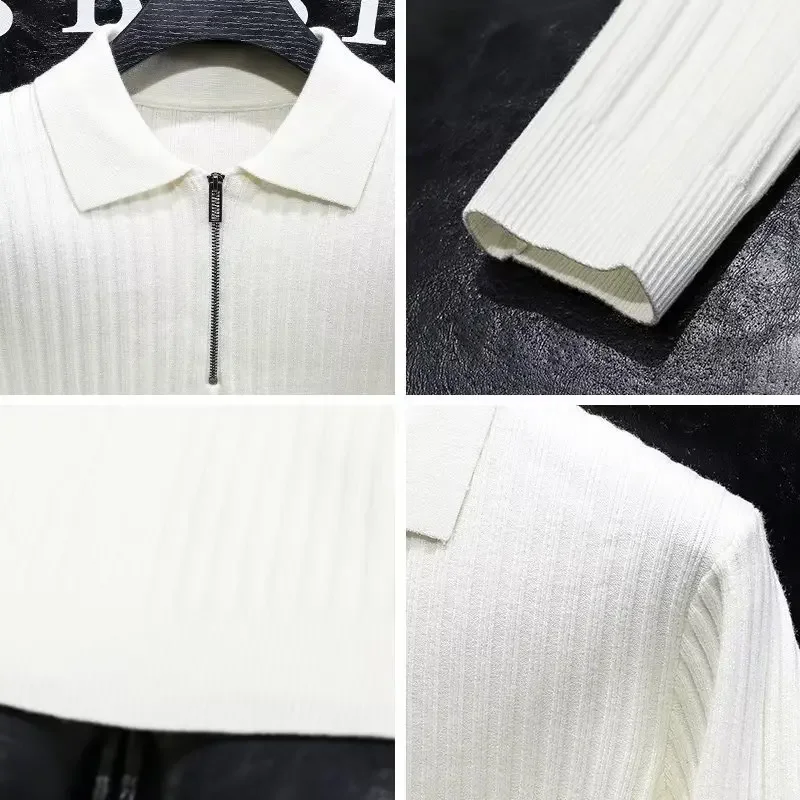 Роскошный облегающий мужской вязаный свитер с лацканами осень/зима модная