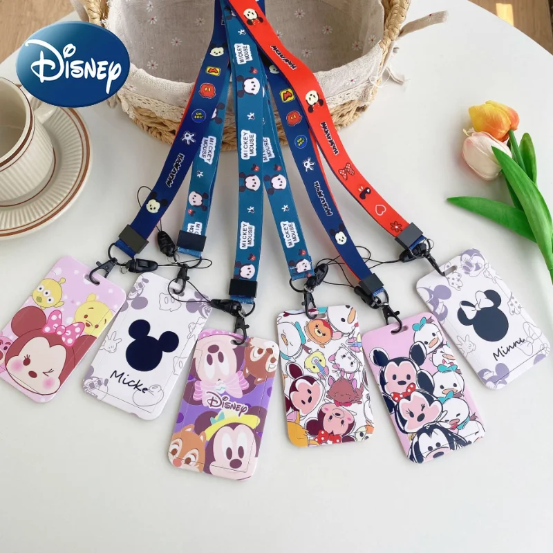 

Disney Mickey Mouse Card Holder Cartoon for Campus Long Rope Chest Student Anti-loss Meal Subway Work Card with Lanyard