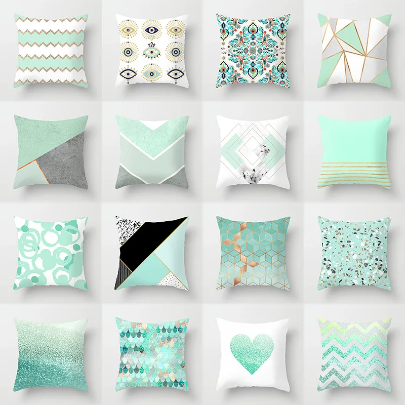 

45x45cm Light Blue Green Mint Cushion Cases Modern Geometry Print Boho Decorative Pillowcase Sofa Couch Throw Pillows