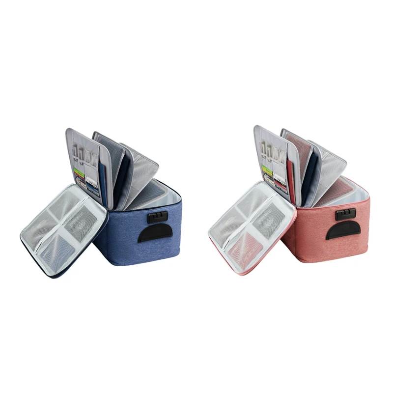 

2X Large Capacity Document Storage Bag Box Waterproof Document Bag Papers Storage Pouch Travel File Bag-Navy & Pink