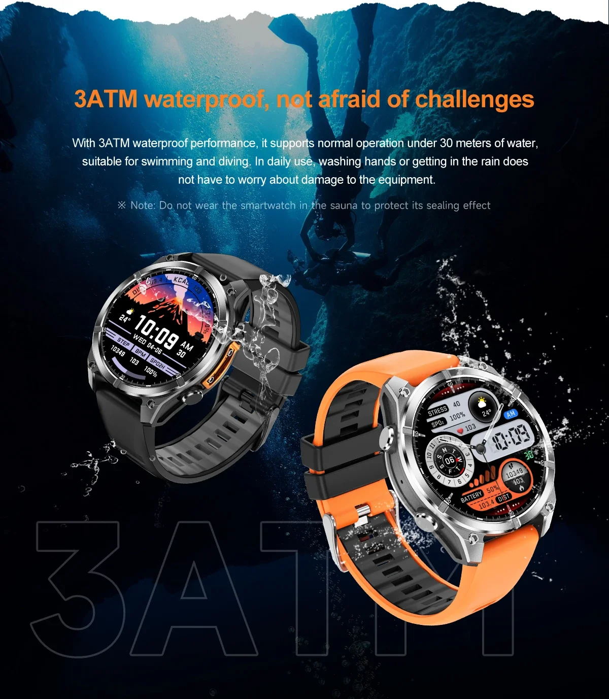 Фото YTOM HD300 AMOLED 3ATM Водонепроницаемые спортивные умные часы для мужчин и женщин Монитор здоровья Светодиодный фонарик AI GPT Смарт-часы Компас №5