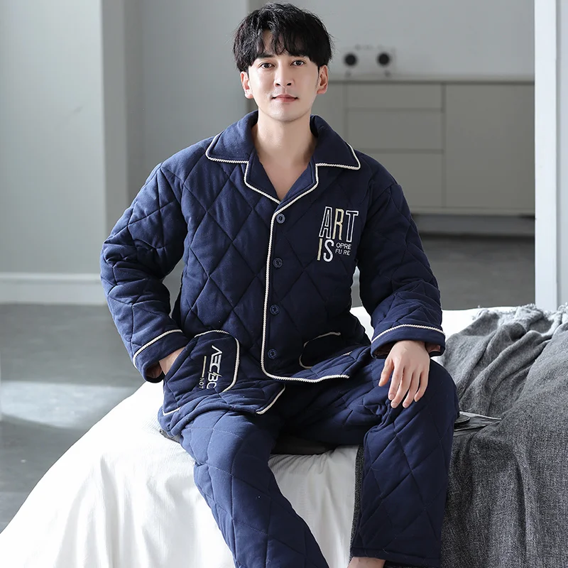 QUHENG 2020 New Style Men's Pajamas Set Autumn Winter Warm Flannel Thicken Male Pajamas Sets Long Sleeve Sleepwear Leisure