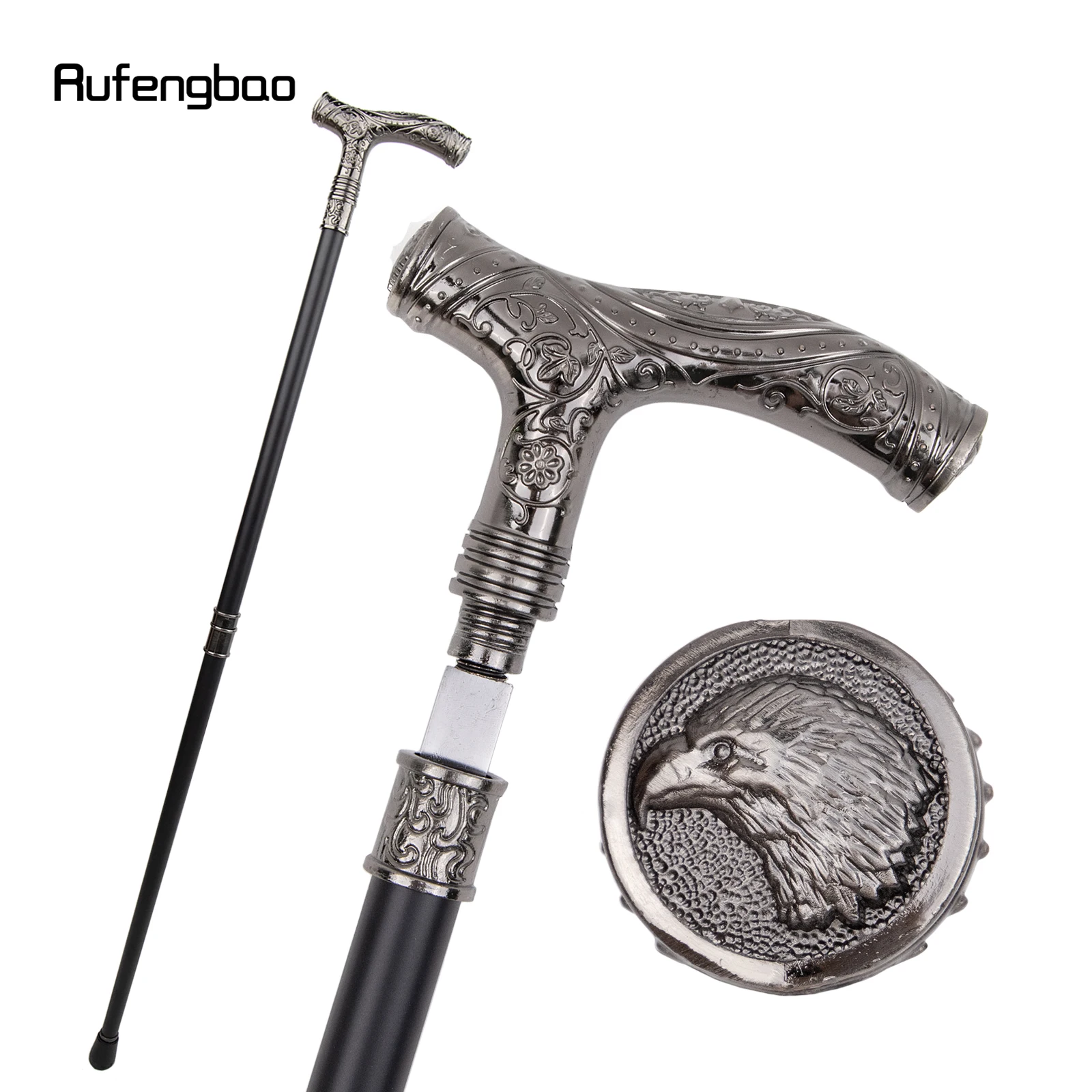 

Silver Eagle Head Flower Walking Stick with 30cm Hidden Plate Self Defense Fashion Cane Plate Cosplay Crosier Stick 93cm