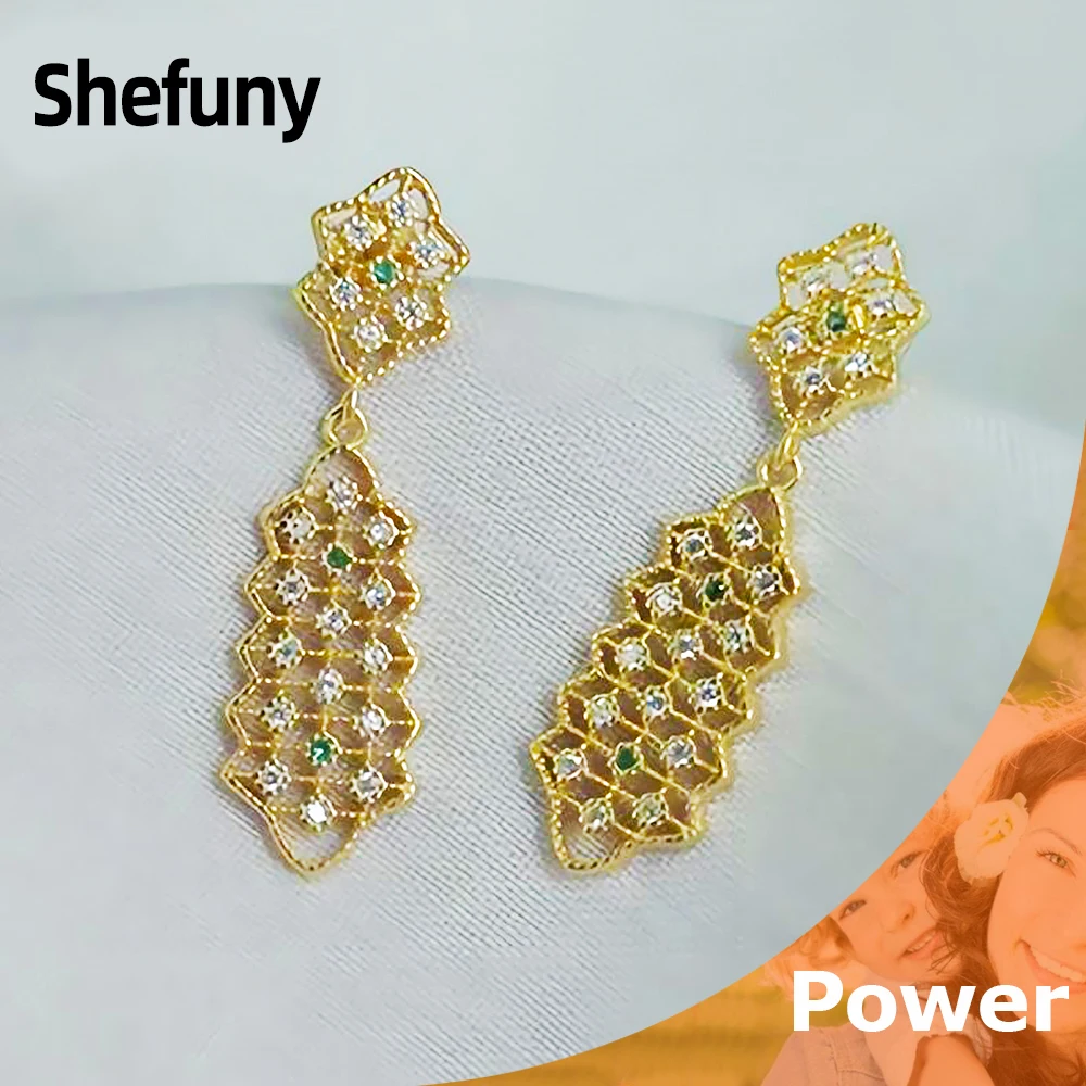 

Shefuny 925 Sterling Silver Retro Irregular Geometry Earrings Gold Color Zirconia Stud Earrings For Women Fine Jewelry Wedding