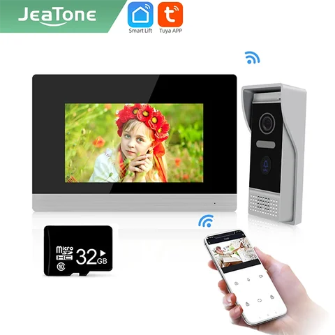 Видеодомофон Jeatone Tuya, беспроводной дверной звонок с камерой 7 дюймов, Wi-Fi, умный дверной звонок для дома, квартиры