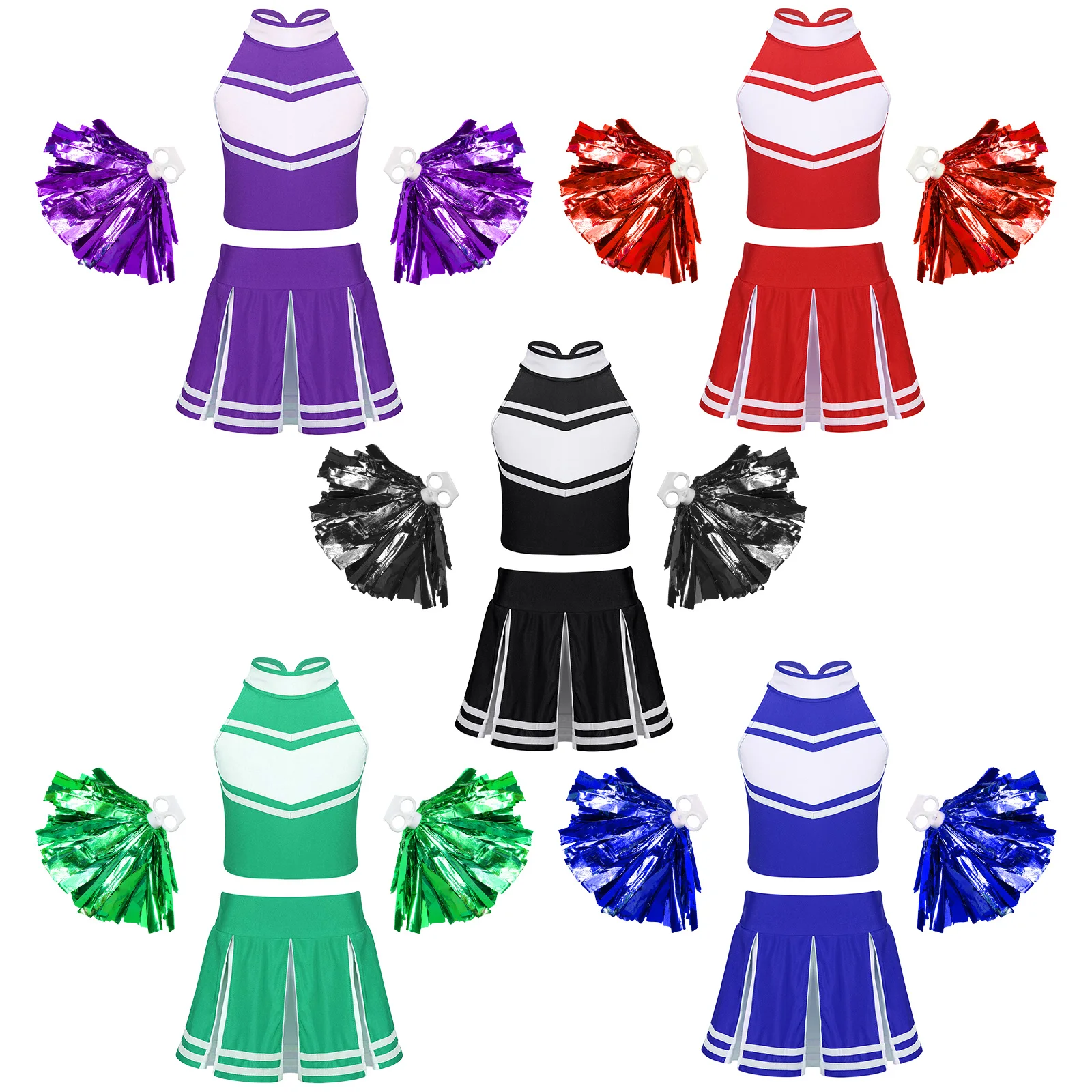 

Kids Girls Cheerleading Uniforms Role Play Dance Outfit Cheerleader Cosplay Costumes Set for Halloween Performance Dancewear
