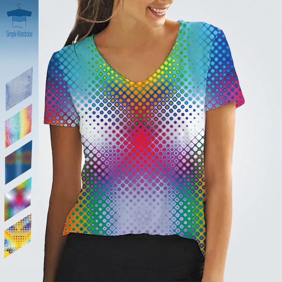 

SW 3D T Shirt For Women V-neck Short Sleeve Sexy Tops Polyester Graphic Popular Individual Clothing Pattern Colorful Streetwear