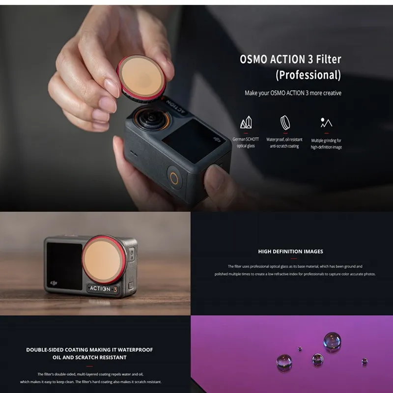 

PGYTECH OSMO ACTION 3 Camera Lens Protection Filter Aerial ND8/16/32/64 Dimming UV Filter for DJI OSMO ACTION Camera Accessories