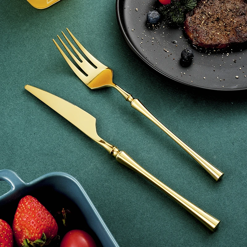 Gold 18/10 Stainless Steel Dinnerware Luxury Cutlery Meat Knives Fork Spoon Tableware Western Food Restaurant Dishwasher Safe | Дом и сад