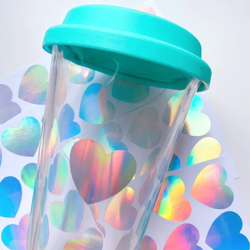 

100Pcs Laser Silver Stickers Heart Love Blank sealing sticker Rainbow DIY waterproof Gift Packing Party 3.5CM