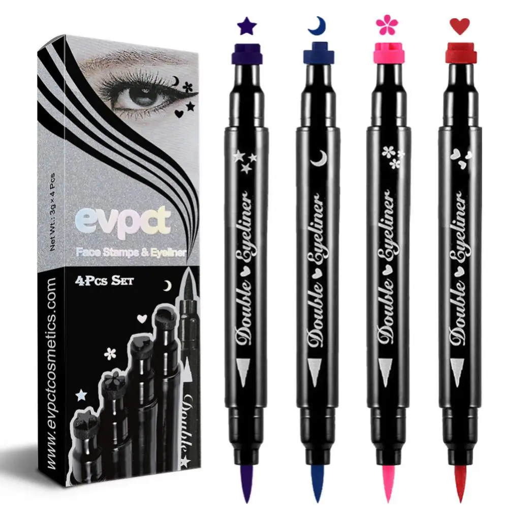 

4PCS Eyeliner Stamp Liquid Eyeliner Pencil 2 In1 Double-Headed Seal Pen Stamps Eyeliner Waterproof Quick Dry Eye Liner Makeu