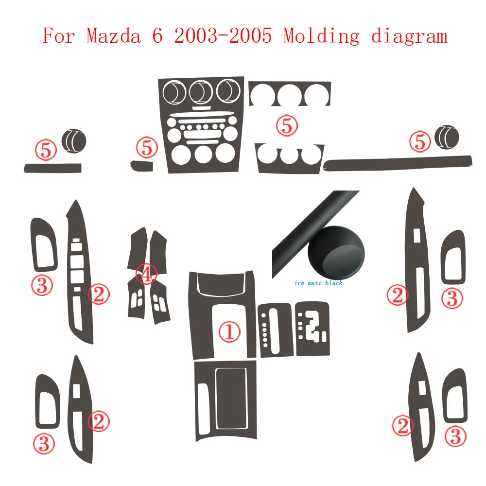 

Для Mazda 6 2003-2005 внутренняя центральная панель управления дверная ручка 5D наклейки из углеродного волокна наклейки аксессуары для стайлинга автомобилей