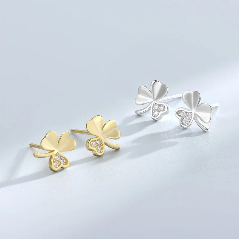 Fashion Stainless Steel Lucky Leaf Stud Earrings for Women Men Gold Color Zircon Pendant Charm Wedding Party Jewelry Gifts